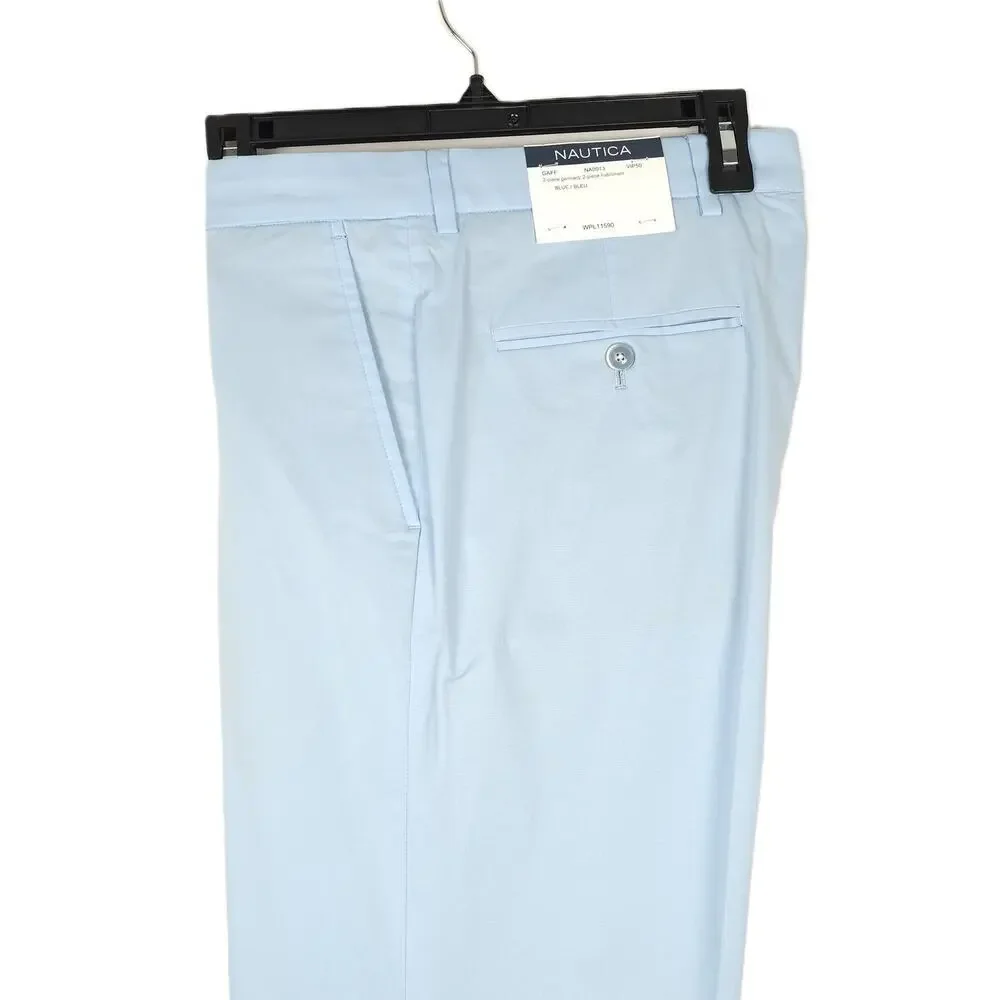 Nautica Mens Modern Fit 2 Piece Suit 40S 34x32 Light Blue Solid Stretch Cotton